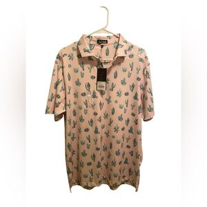 Bad Birdie “Thorn in your Side”Cactus Print Men's polo. Size L. New with tags